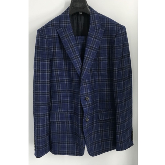 NWT Hardy Amies mens blue plaid wool notch lapel single breasted suit sz 40/50R